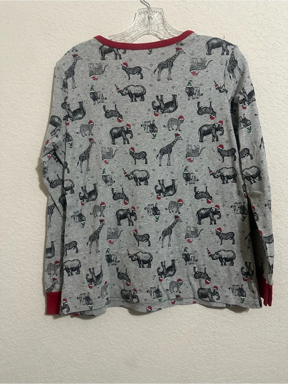 Target Women’s Christmas Pajama Set Size Large Animal Print Gray Red Trim - Picture 5 of 7